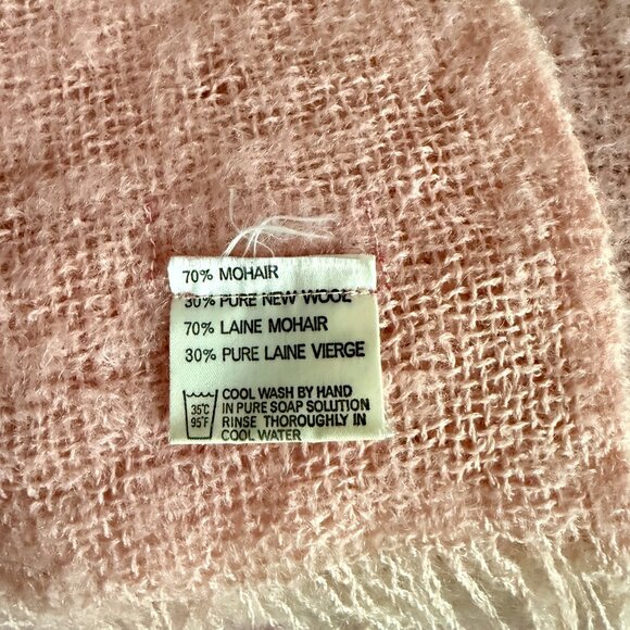 Vintage Mohair Wool Blend Blanket Pastel Plaid Fringe Purple Pink 48 x 64 - Picture 3 of 9